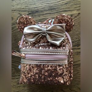 Disney Parks Loungefly Sequin Minnie Mouse Rose Gold Writstlet - new with tag